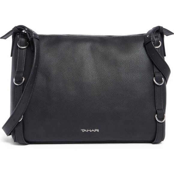 NEW $119 Tahari 13.5” large hobo crossbody bag purse black faux leather NWT - Picture 9 of 13